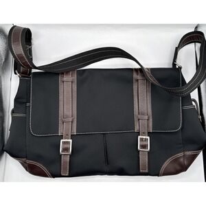 Levenger Nylon Crossbody Messenger‎ Bag Black Leather Trim Laptop